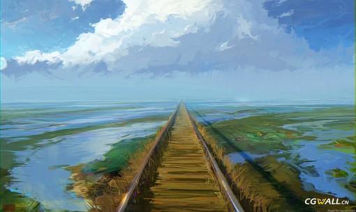 road to nowhere by rhads 铺向远方的路,湖泊 游戏场景原画