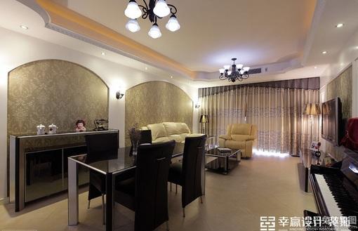 现代欧式客厅餐厅一体吊顶效果图